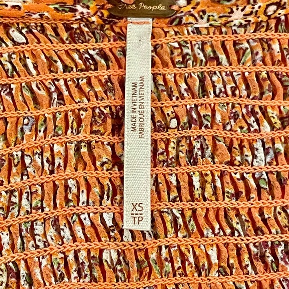 Free People Orange Floral blouse button down with tie Small EUC - Picture 5 of 5